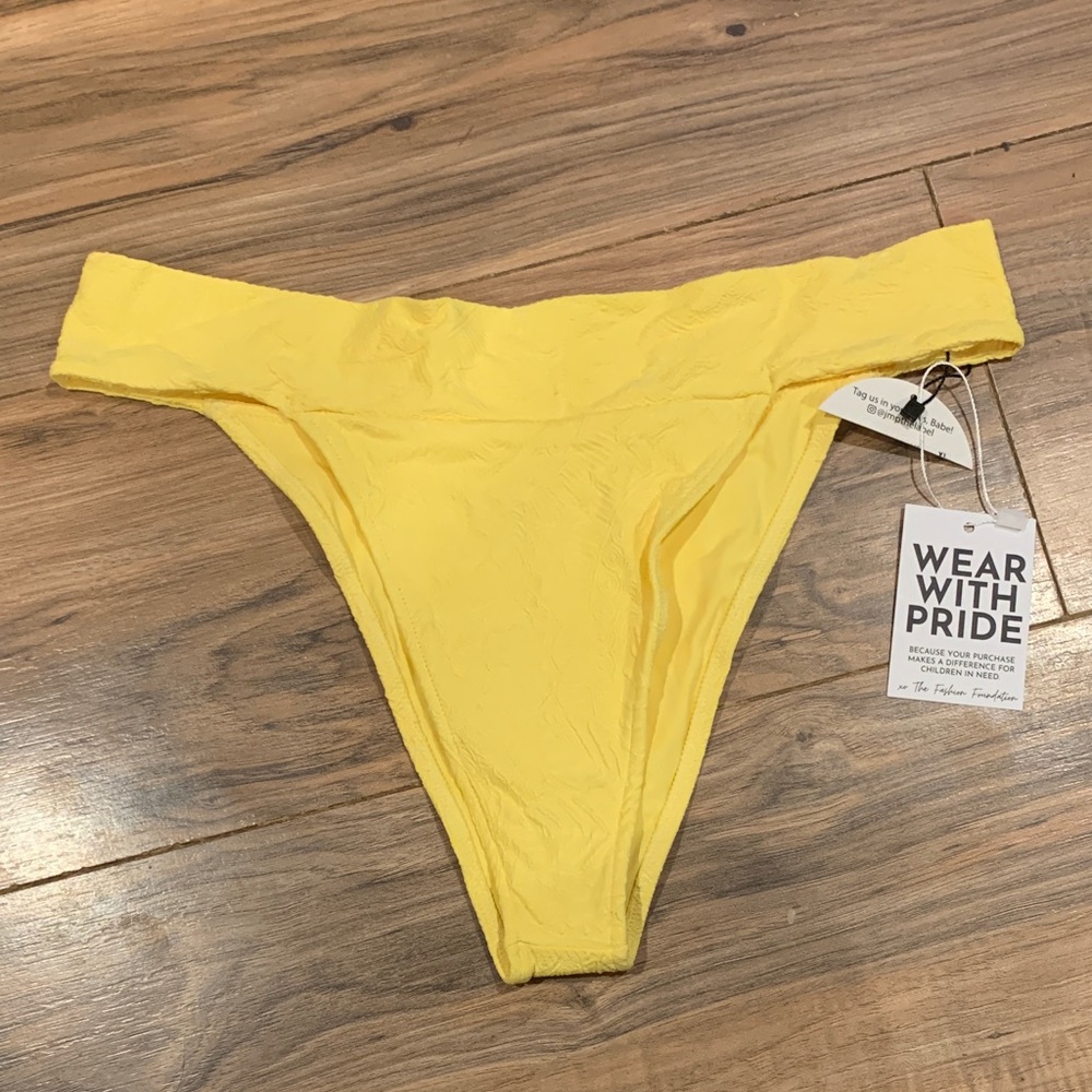 NWT JMP The Label Yellow Embossed High Waist Cut Bikini Swimsuit Bottoms XL